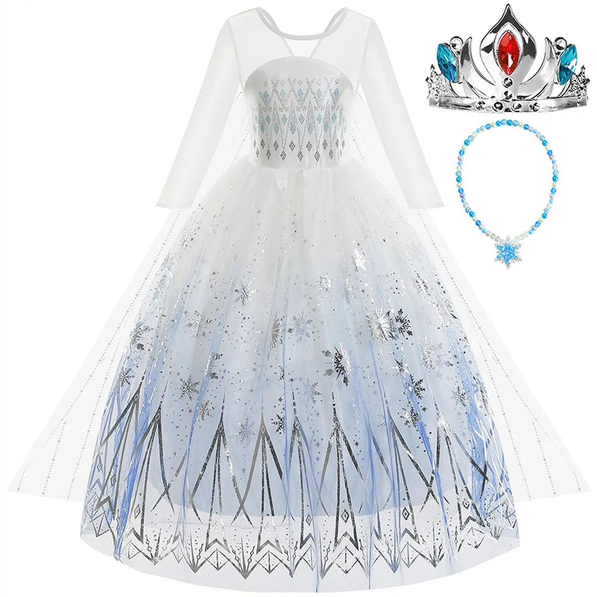 Halloween White Frozen Costumes for Girl Cosplay Elsa Princess Dress Long White Dress Halloween Carnival Dress Fire Spirit Olaf