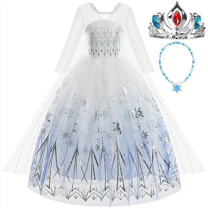 Halloween White Frozen Costumes for Girl Cosplay Elsa Princess Dress Long White Dress Halloween Carnival Dress Fire Spirit Olaf
