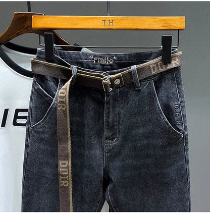 Tapered Jeans for Men's Clothing Autumn New Fashion Embroidered Korean Harem Pants Casual Stretch Black Denim Trousers