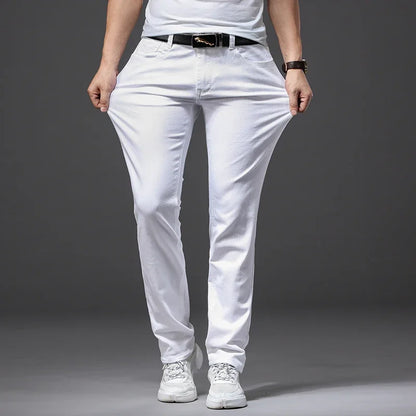 Men Slim White Jeans New Elasticity Fashion Casual Classic Soft Business Brand Trousers Male Clothing Stretch Pants Men's Jeans