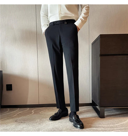 High Quality Invisible Elastic Waist Business Casual Suit Pants Built-in Anti Slip Strip Slim Fit Office Social Dress Trousers