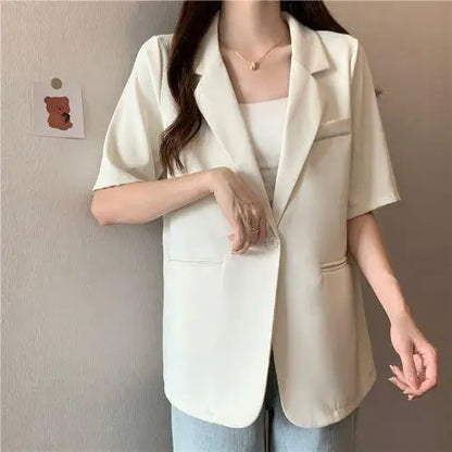 Loose Casual Thin Short Sleeve Women's Suit Jacket Summer New Style Korean Version Fashionable All-Match Lightweight Polyeste...