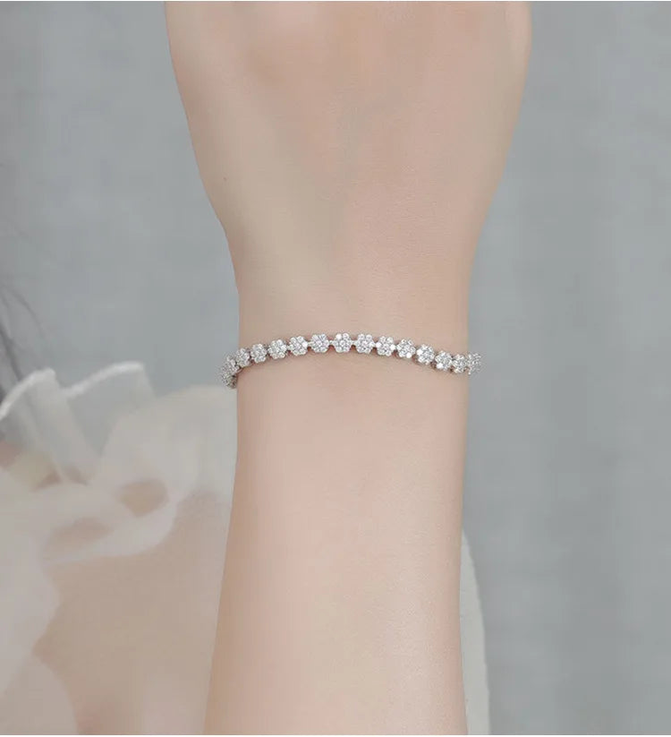 Flower Full 1.5mm D Color Moissanite Diamond Tennis Bracelet for Women 925 Silver GRA Certified Bridal Wedding Bangle Gift
