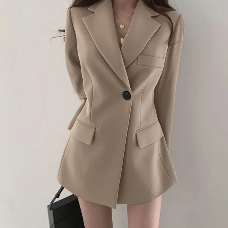 Women Blazer 2025 New Slim Spring Autumn Suit Jackets One Button Long Sleeve Korean Casual Coats Female Blazer Outwear Trend Top