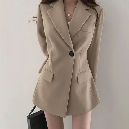 Women Blazer 2025 New Slim Spring Autumn Suit Jackets One Button Long Sleeve Korean Casual Coats Female Blazer Outwear Trend Top