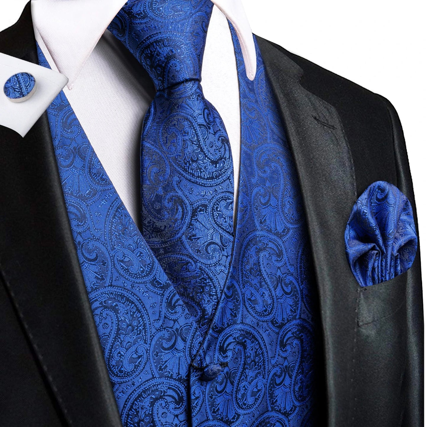 Jacquard Silk Mens Waistcoat Tie Set Sleeveless Jacket Necktie Hanky Cufflinks Suit Gold Blue Black Vest Wedding Business
