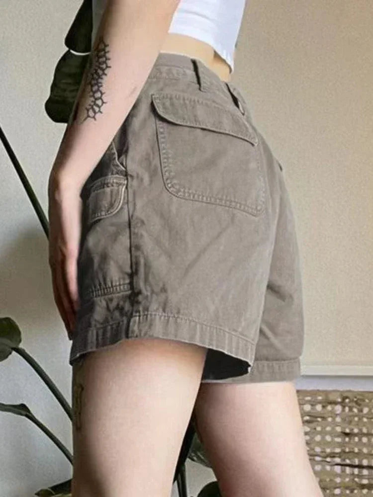 Y2k Vintage Streetwear Cargo Denim Shorts Women American Retro Harajuku Solid Loose Jeans Casual Pocket 2026 Summer Chic
