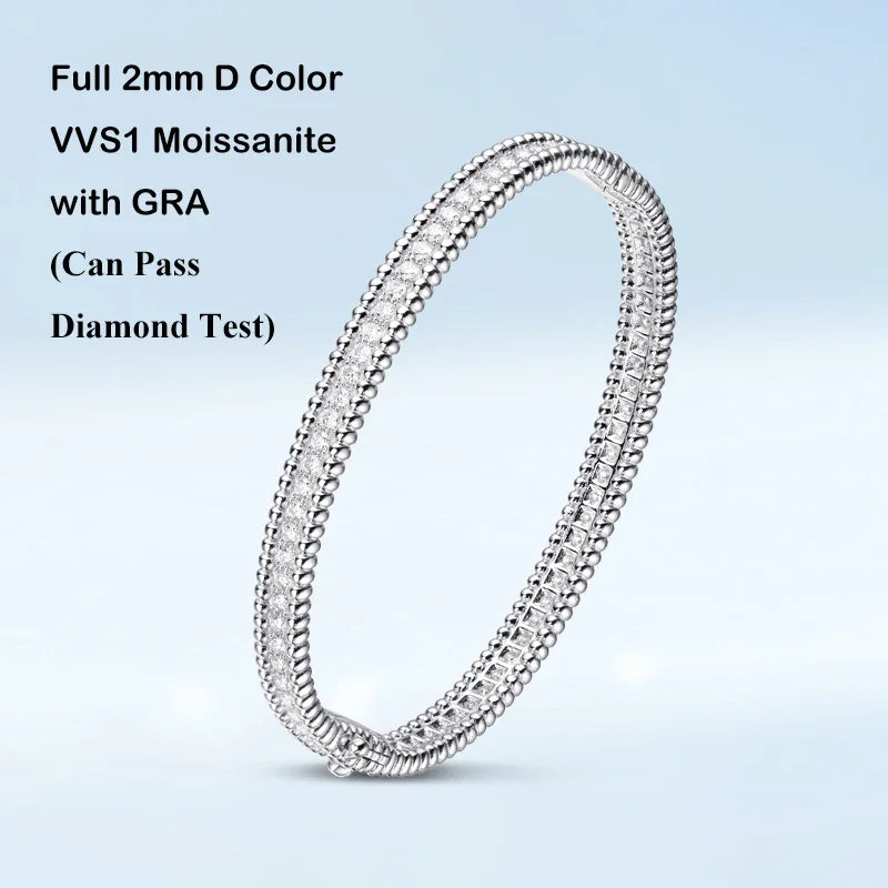 Luxury Real D Color Full 2mm Moissanite Tennis Bangle Bracelet For Women S925 Silver Plated 18K Gold Diamond Bracelets Gift