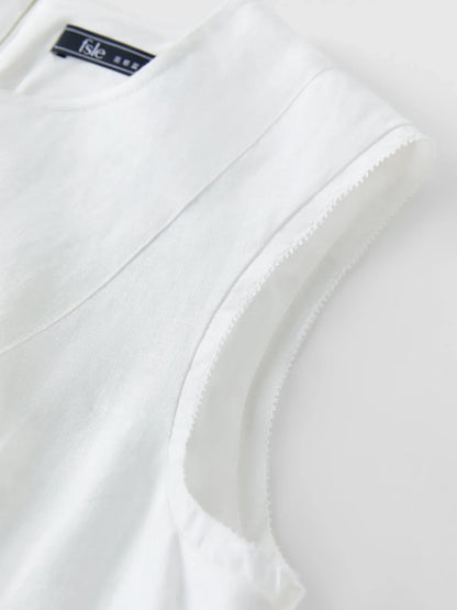 Sleeveless Round Neck Women's Shirt Subtle A Line Style 2025 Summer New Collection Shirts 25FE12079