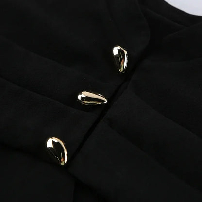 Black Elegant Blazer For Women 2025 Autumn Fashion Gold Buttons Patchwork Jacket Coat Party Vintage Commuter Suit Jacket