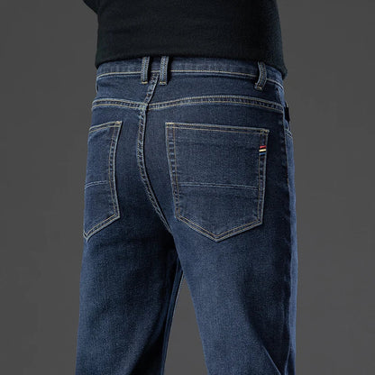 2024 Brand Thin or Thick Material Straight Cotton Stretch Denim Men's  Business Casual High Waist Light Grey Blue Jeans