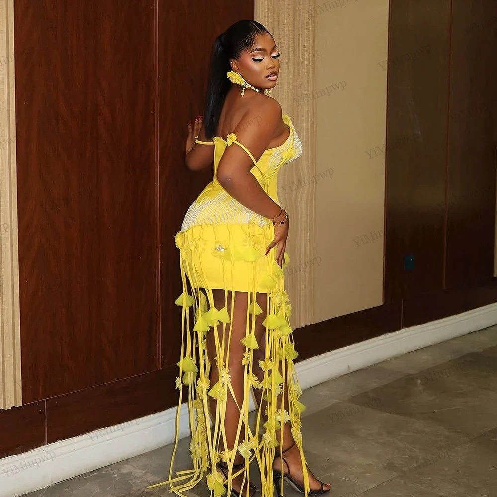 Africa Flowers Cocktail Dress 2 Pieces Pearl Tassel Women Short Formal Evening Night Birthday Party Homecoming Dress Customized