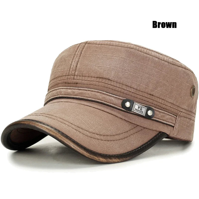 Brand New Men Women Washed Distressed Cotton Adjustable Flat Top Cadet Cap Fashion Classic Unisex Outdoor Casual Sport Cap