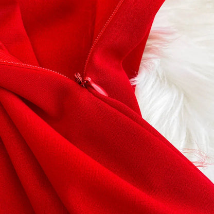 Women's Christmas Dress Sexy Low-cut Waist Thin Big Pendulum Fluffy Splicing Suspender Tube Ling Dress Red