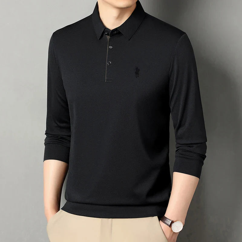 Spring and Autumn Pure Cotton Men's Long Sleeve Collar T-shirt Business Casual Fashion Comfortable Versatile Polo Shirt