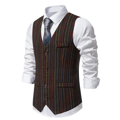 Men Waistcoat Autumn Vintage Striped Single-breasted Man Vest Slim Sleeveless Business Casual Versatile Male Suit Vest