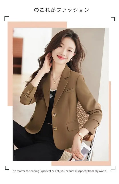 Caramel Short Suit Jacket Women's Casual High-Waisted 2025 New Spring Autumn Short Style Upper Body Fashion Polyester Fiber