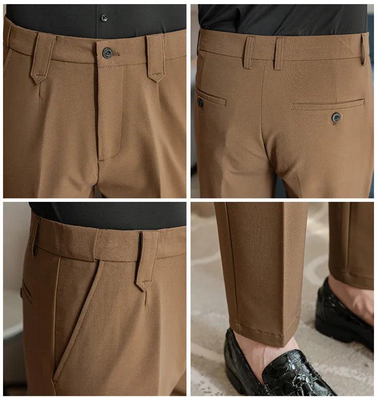 Elastic Waist Solid Color Suit Pants Men Formal Slim Fit Business Casual Trouser High Quality Social Wedding Fashion Dress Pant