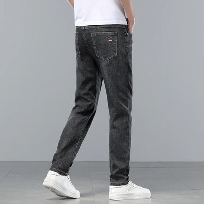  Brand Clothing Spring Summer Slim Men's Jeans Casual Breathable Cotton Fabric Stretch Denim Pants Blue Trousers Male Plus Size