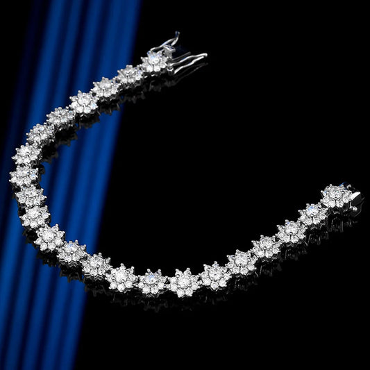 Bracelet de tennis entièrement en moissanite pour femme, en argent S925, avec certification diamant de laboratoire, motif fleur, bijoux de soirée raffinés