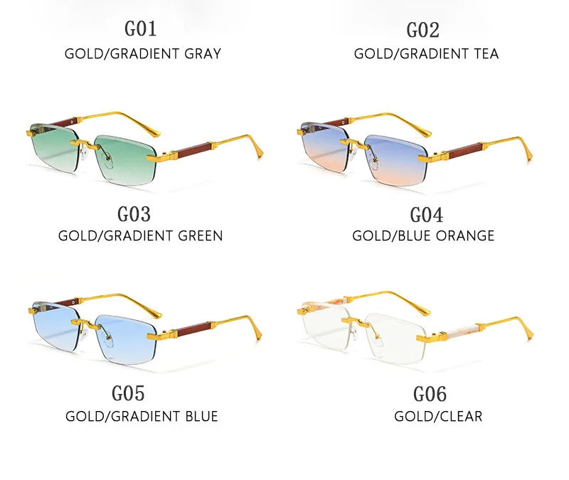 2026 Wooden Rimless Sunglasses Women Trendy Sunscreen Vintage Sunglass Men Vacation Fashion Glasses Lentes De Sol Mujer Okulary