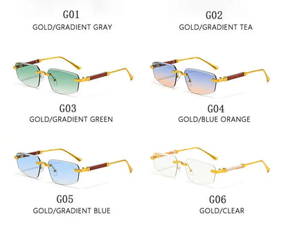 2026 Wooden Rimless Sunglasses Women Trendy Sunscreen Vintage Sunglass Men Vacation Fashion Glasses Lentes De Sol Mujer Okulary