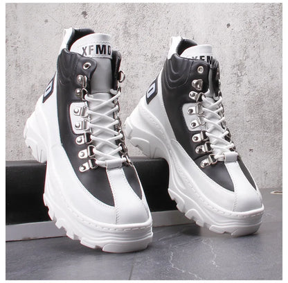 White High Top Board Boots for Men Thick Soled Men Boots with Elevated Height Inside Outdoor Casual Versatile High-top Shoes