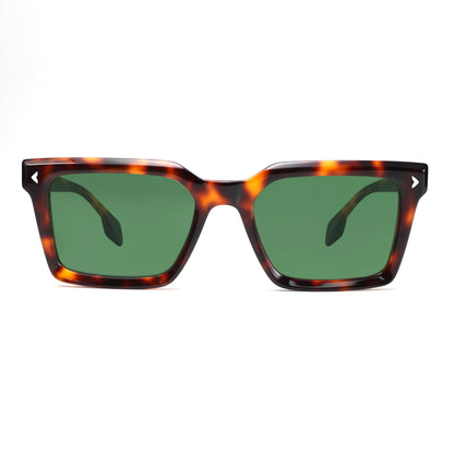 Designer Retro Rivet Tortoise Acetate Rectangle Sunglasses UV400 Non-Polarized Unisex Eyewear