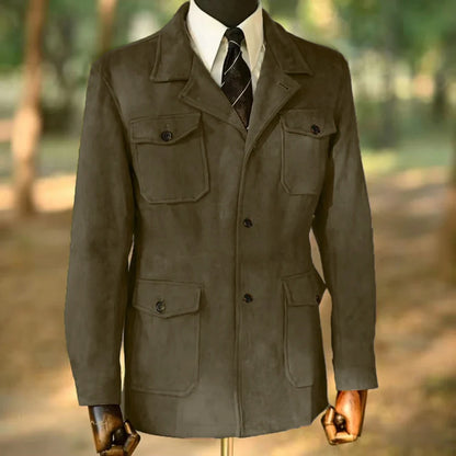 Men's Classic Velvet Blazer Single Breasted Wool Blend Hunting Coat with Four Pockets Snowflake Print plus Size Sport Coat