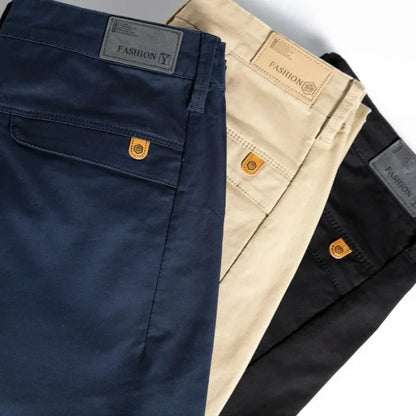 97% Cotton Cargo Style Casual Pants Men's Splicing Straight Fashion Elastic Business Trousers Spring Autumn Male Clothes Pants