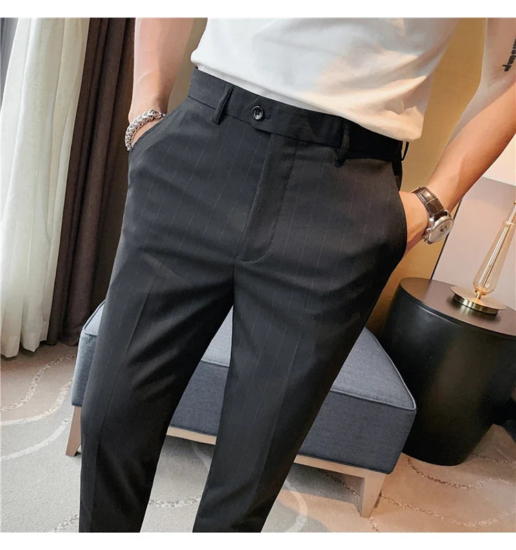 High Quality Fashion Striped Casual Men's Suit Pants 2026 New Business Office Social Wedding Slim Fit Trousers Oversized Size