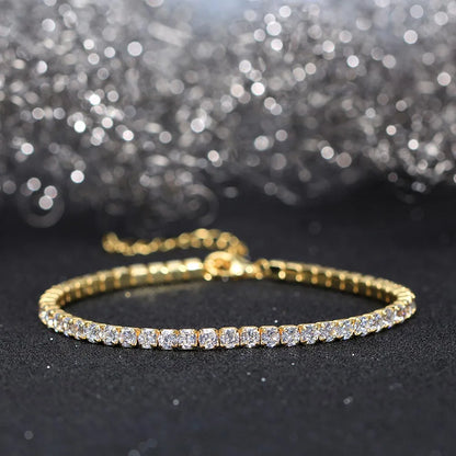 Fashion 3mm Bezel Setting Colorful 4A Cubic Zirconia Tennis 925 Sterling Silver Adjustable Bracelet for Women SB192