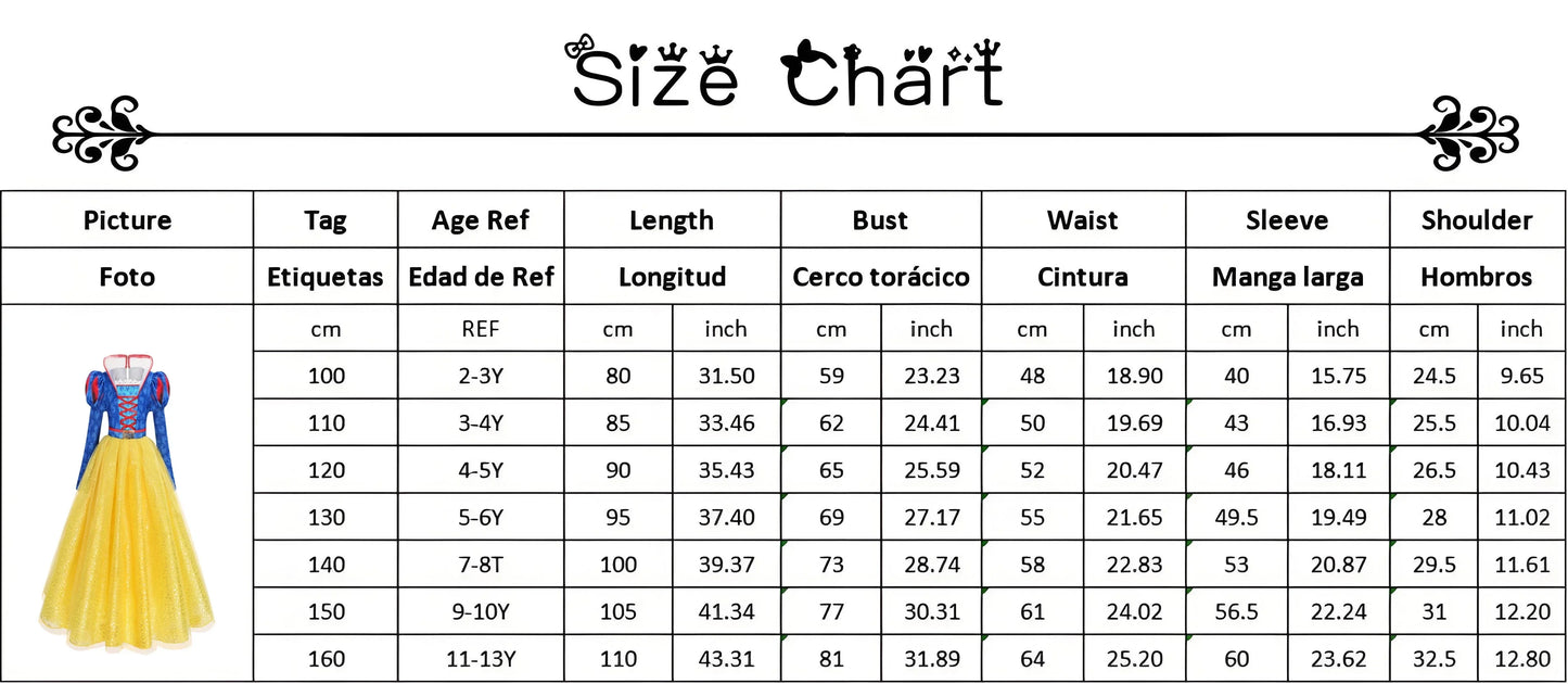 Deluxe Snow White Gown Set with Accessories Princess Costume Fairy Cosplay for Girls Kids Toddler Carnival Party Vestido