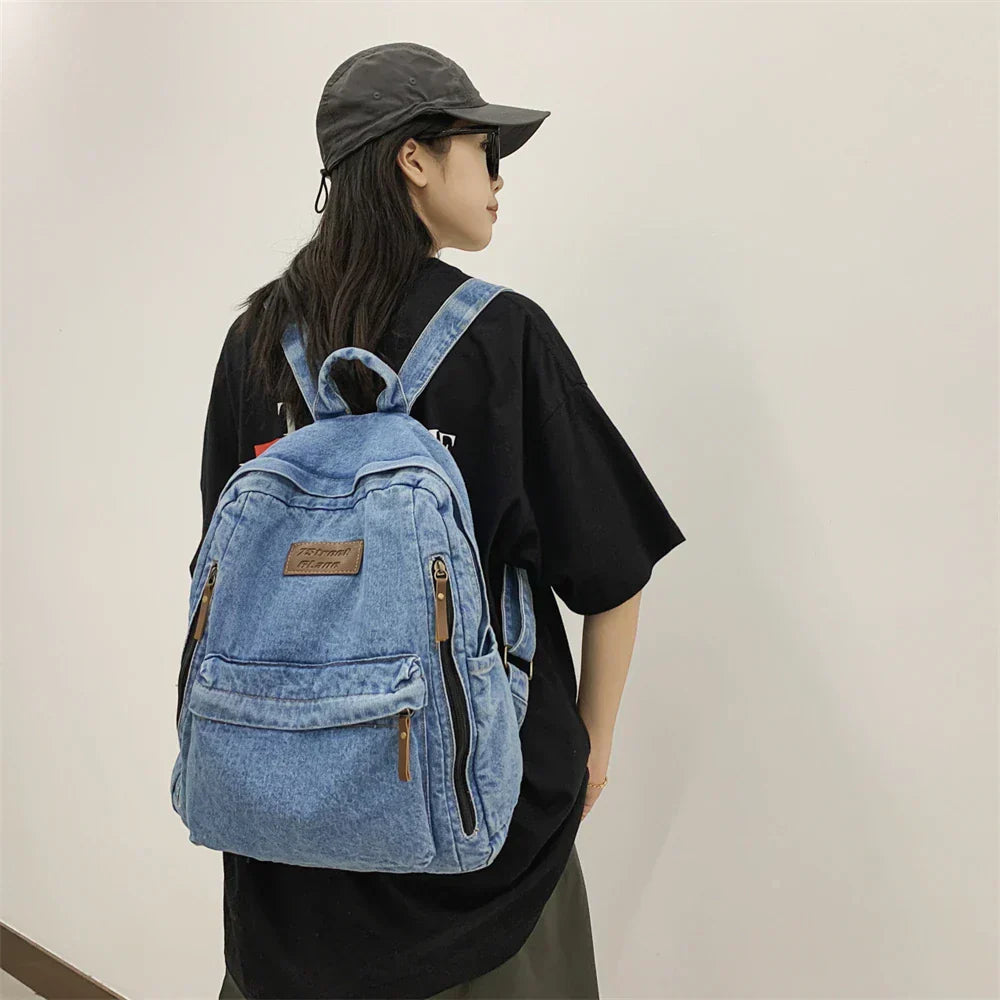 Fashion Backpacks for School Trend Student Jeans Bag Multi Pockets Large Capacity Rucksack Mochila De Escola Feminina 2023