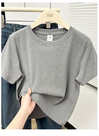 2026 Summer New High Quality Casual Plus Size T Shirt Sexy Short Sleeved Sleeves Fashion Trend Solid Women Clothing Y2k Tops