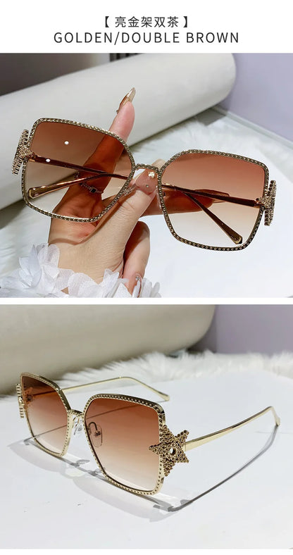 Metal Frame Oversized UV400 Sunglasses Women Men Star Design New Trendy Square Sun Glasses Ladies Vintage Cool Gafas De Sol