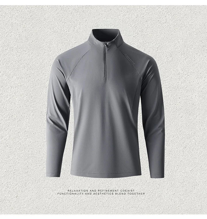 Men's Quick-Dry Half-Zip Long Sleeve T-Shirt – Breathable Four-Way Stretch Athletic Top with UPF50+ Cool Touch for Running & Gym
