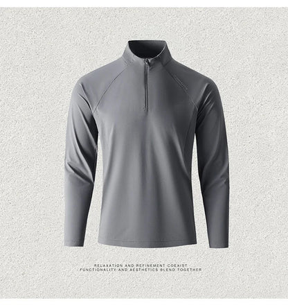 Men's Quick-Dry Half-Zip Long Sleeve T-Shirt – Breathable Four-Way Stretch Athletic Top with UPF50+ Cool Touch for Running & Gym