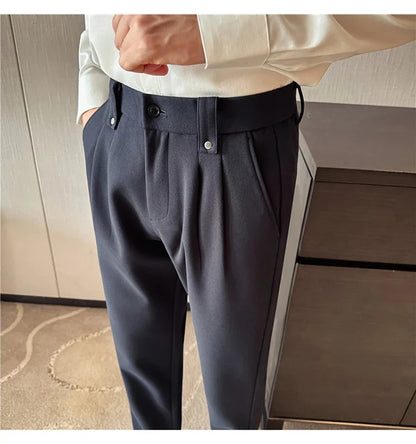 Autumn Winter Thicken Elastic Waist Casual Warm Pants Men High Quality Fashion Slim Social Party Dress Trousers Men's Clothing