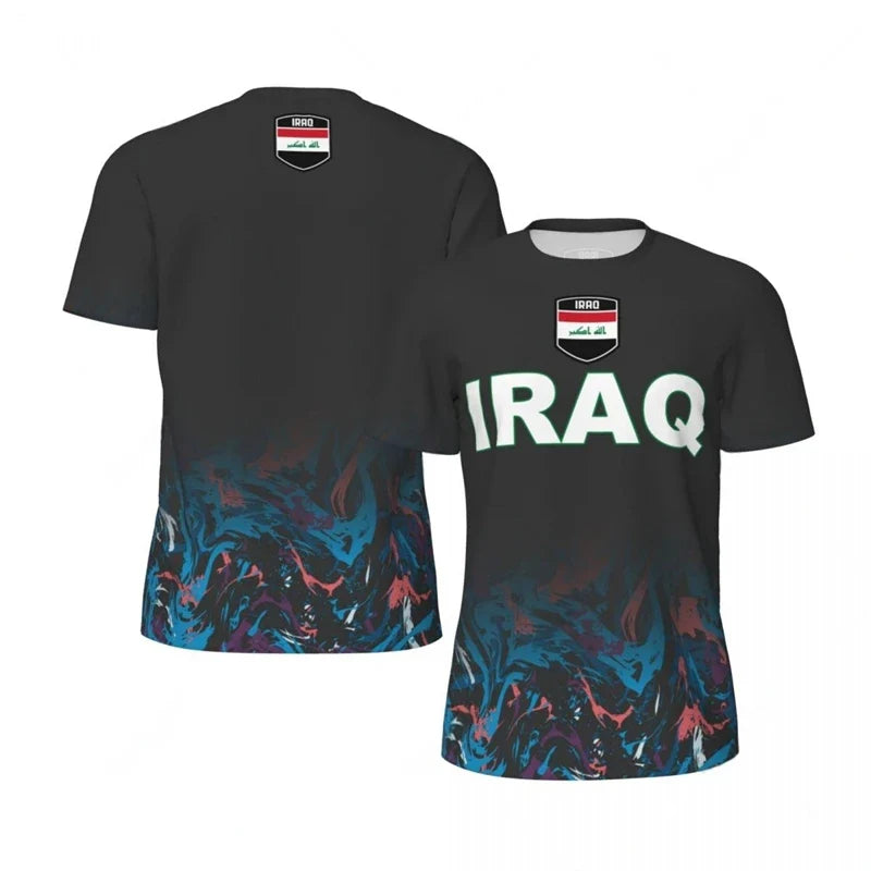 IRAQ Flag 3D Print Sport Quick Dry Breathable Men T-shirt Outdoor Football Jersey Team Fan Loose Short Sleeve Summer Top Clothes