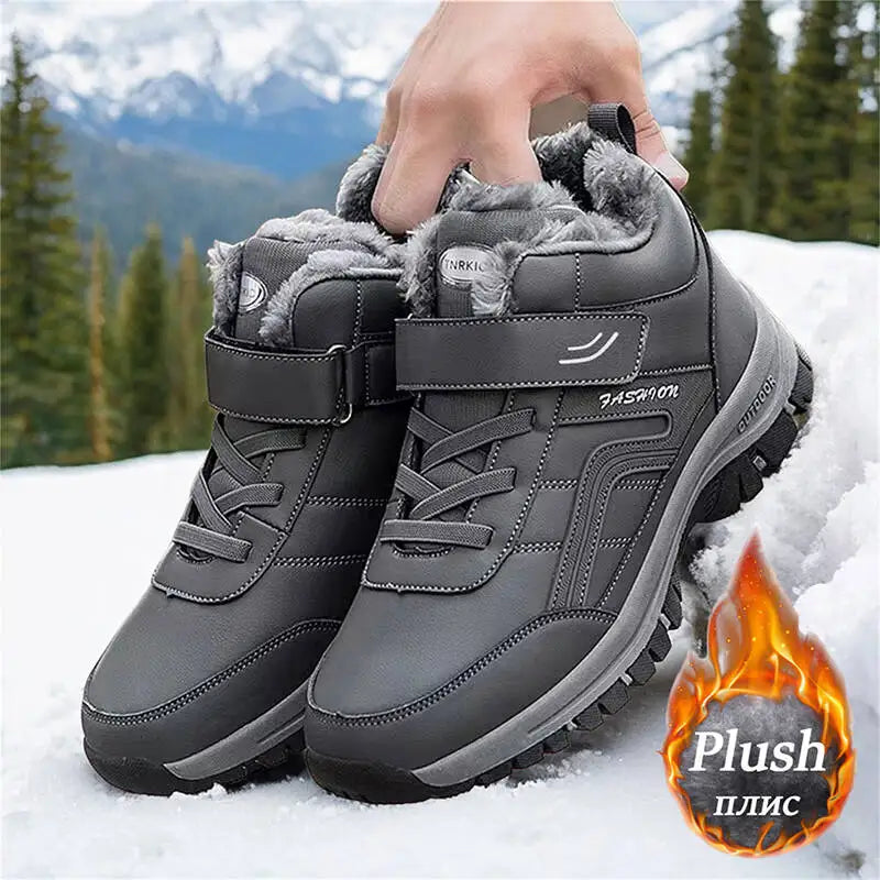 Winter Men Boots PU Leather Snow Boots Man Plush Warm Causal Shoe Waterproof Men Boots High Quality Male Sneakers Ankle Boots