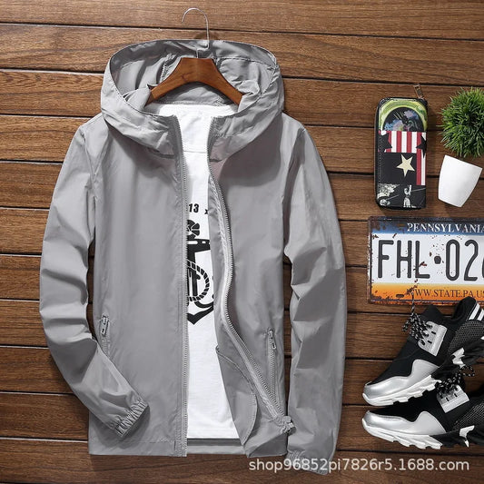 New Men's Fashionable Sunscreen Breathable Quick Drying Zipper Windbreaker Sportswear for Daily Outdoor Leisure