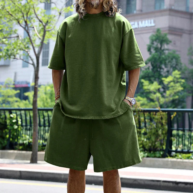 2024 Summer New Men's Set Japanese Style Plus Size Casual Loose Sports Suit Short Sleeve T-shirt Shorts Two-piece Men's Clothing