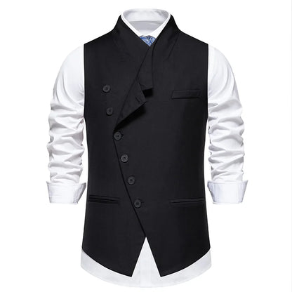 Men's Suit Vest, Chic Solid Slant-breasted Waistcoat for Men, Males Black/Grey Vest for Grooms Wedding Party Business Prom
