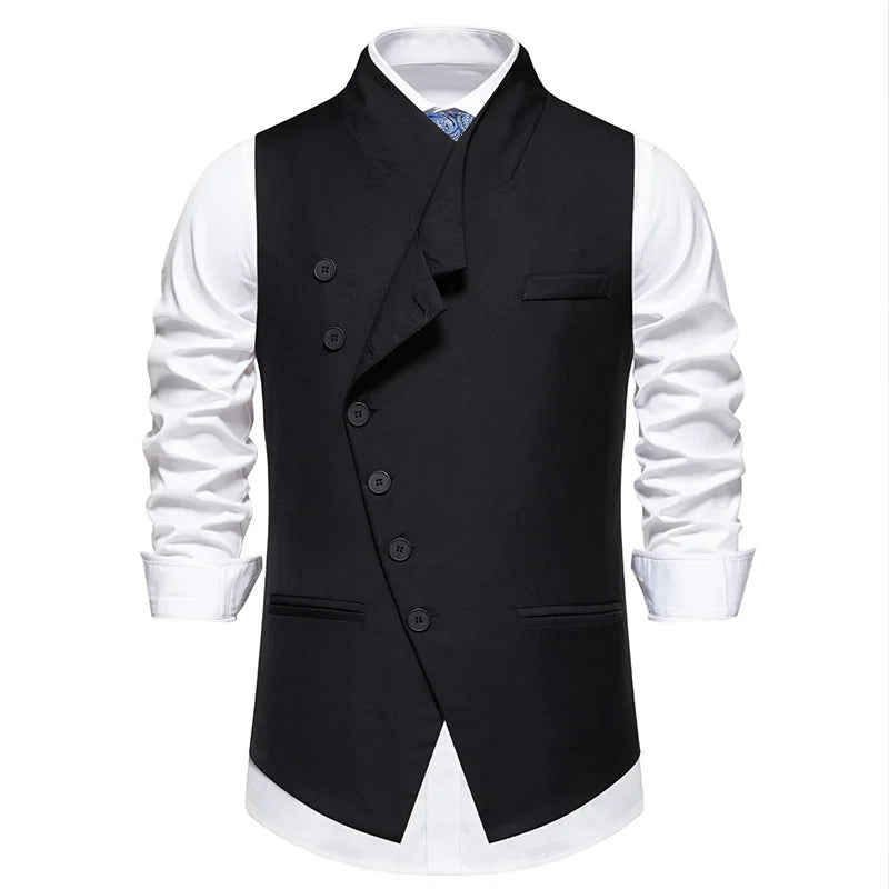 Men's Suit Vest, Chic Solid Slant-breasted Waistcoat for Men, Males Black/Grey Vest for Grooms Wedding Party Business Prom