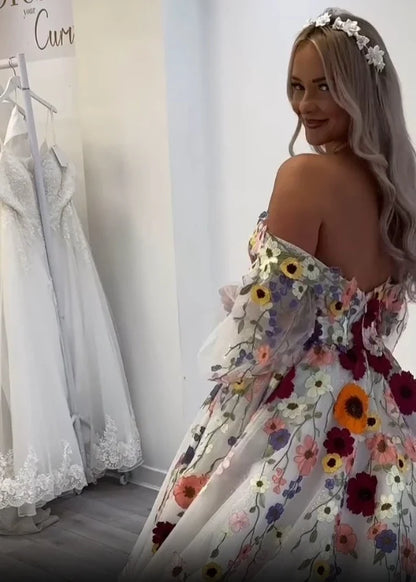 Floral Party Dress Detachable Sleeve Prom Gown Off Shoulder Princess Gowns Sweetheart Celebrity Dress Customized