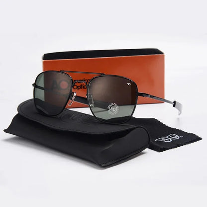 Pilot Sunglasses Men AO Brand Designer American Army Military Optical Glass Lens Sun Glasses Male