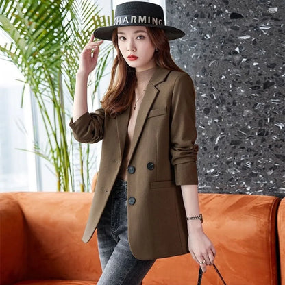 Loose Long Sleeve Petal Sleeve Women's Blazer Jacket Street Style Polyester Fabric Double Button Closure Spring 2025