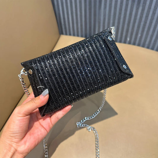 Rhinestones Bag for Women 2024 Mini Purses and Handbags Clutch Wallets Ladies PU Leather Chain Party Evening Shoulder Bag