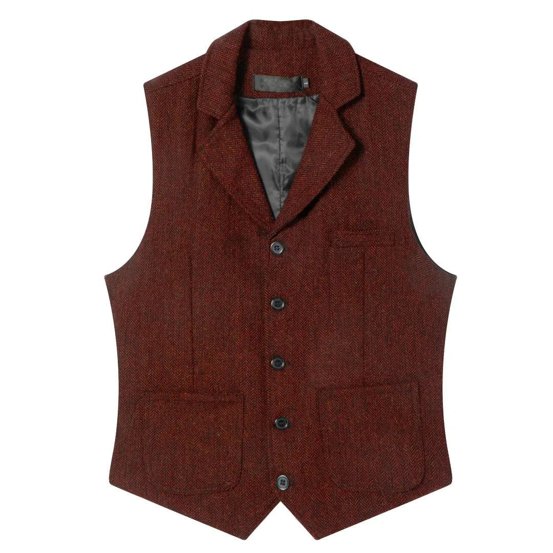 Men Vest Coffee Herringbone Single Button Lapel Waistcoat For Wedding Banquet Office Business Work Daily Casual Men Suit Vest
